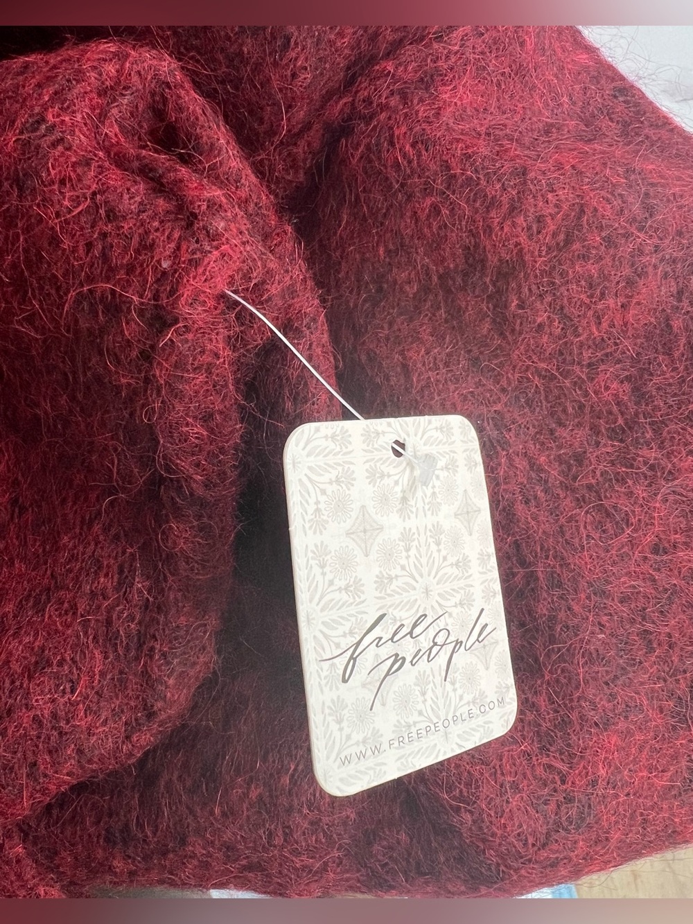 Free People Alpaca Wool Angelic Sweater Womens Sz XS Red Burgundy Oversized NWT - Picture 11 of 11